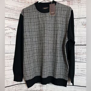 Pasaco Paris sweater Mans size 50 plaid Knit lyocell Wool Blend pullover New
